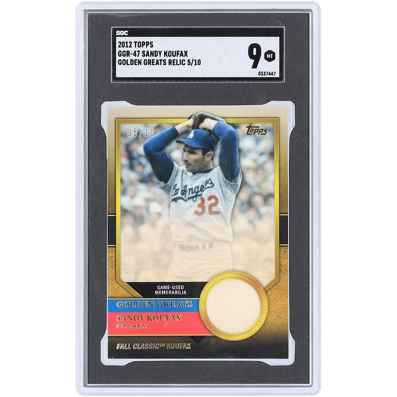 Sandy Koufax Los Angeles Dodgers 2012 Topps Golden Greats Jersey Relic #GGR-47 #5/10 SGC Authenticated 9 Card