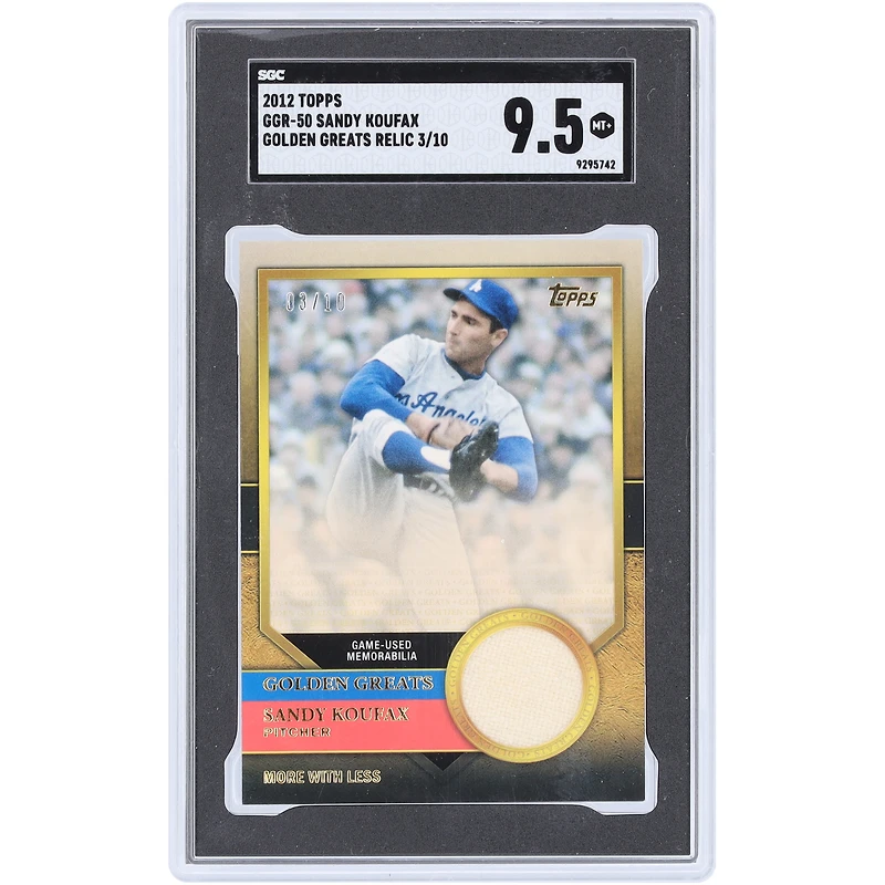 Sandy Koufax Los Angeles Dodgers 2012 Topps Golden Greats Jersey Relic #GGR-50 #3/10 SGC Authenticated 9.5 Card