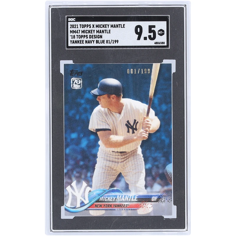 Mickey Mantle New York Yankees 2021 Topps X Mickey Mantle '18 Topps Design Yankee Navy Blue #MM47 #81/199 SGC Authenticated 9.5 Card
