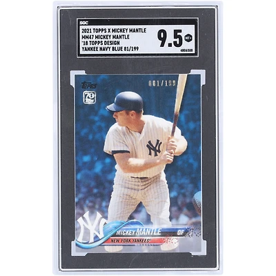 Mickey Mantle New York Yankees 2021 Topps X Mickey Mantle '18 Topps Design Yankee Navy Blue #MM47 #81/199 SGC Authenticated 9.5 Card