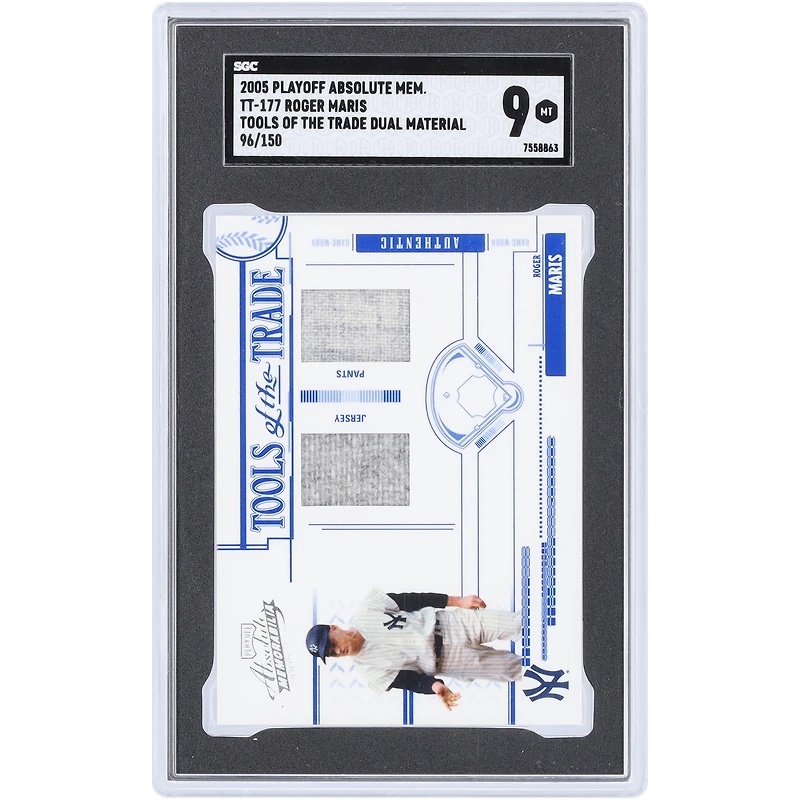 Roger Maris New York Yankees 2005 Playoff Absolute Memorabilia Tools Of The Trade Dual Materials Relic #TT-177 #96/150 SGC Authenticated 9 Card
