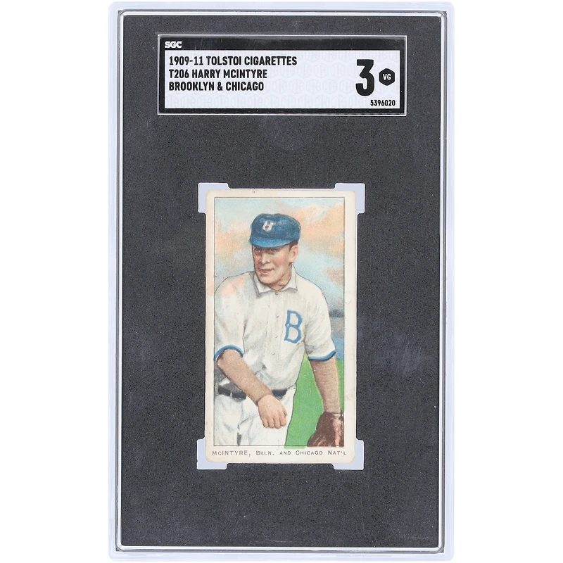 Harry McIntire Brooklyn Dodgers 1909-11 Tolstoi Cigarettes Brooklyn & Chicago #T206 SGC Authenticated 3 Card