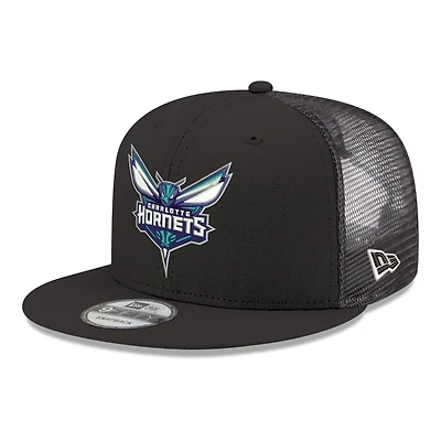 Men's New Era Black Charlotte Hornets Core Logo Meshback 9FIFTY Snapback Hat