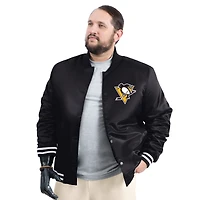 Men's G-III Sports by Carl Banks Black Pittsburgh Penguins Adaptive Bold Logo Satin Full-Snap Varsity Jacket
