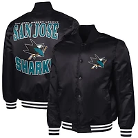 Men's G-III Sports by Carl Banks Black San Jose Sharks Adaptive Bold Logo Satin Full-Snap Varsity Jacket