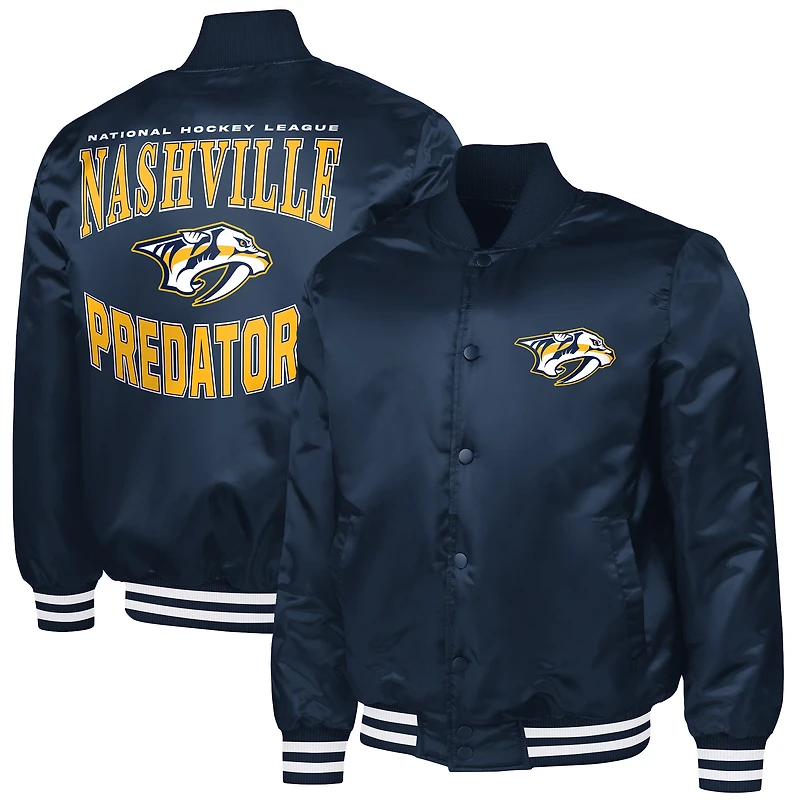 Men's G-III Sports by Carl Banks Navy Nashville Predators Adaptive Bold Logo Satin Full-Snap Varsity Jacket