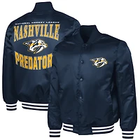 Men's G-III Sports by Carl Banks Navy Nashville Predators Adaptive Bold Logo Satin Full-Snap Varsity Jacket