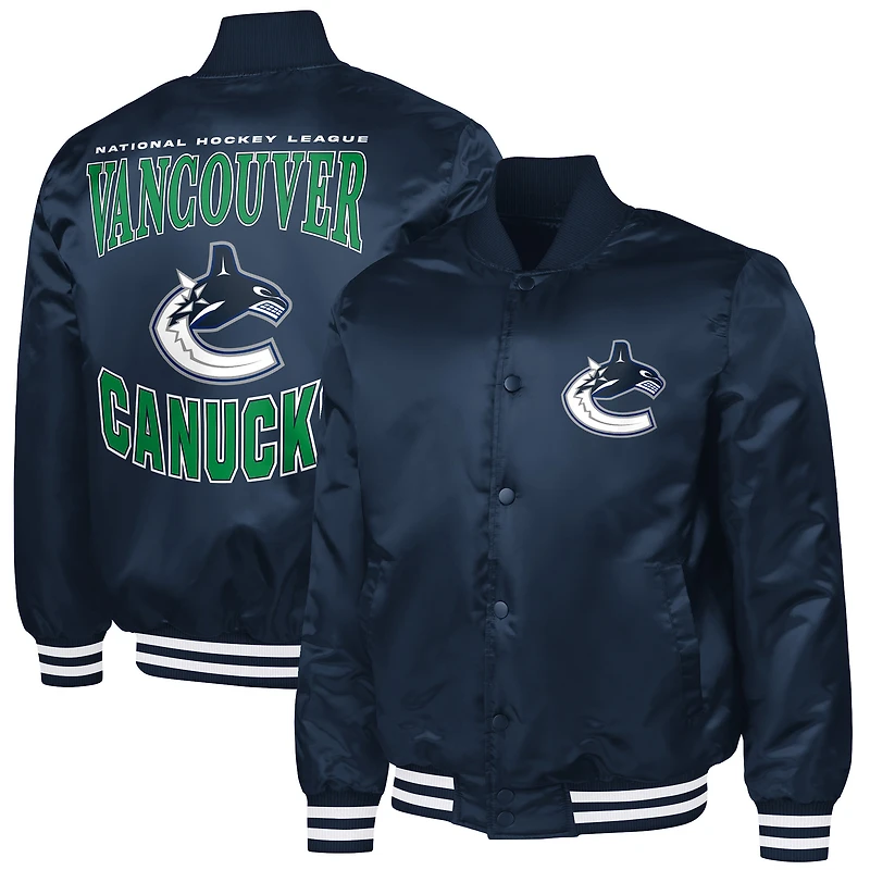 Men's G-III Sports by Carl Banks Blue Vancouver Canucks Adaptive Bold Logo Satin Full-Snap Varsity Jacket