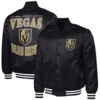 Men's G-III Sports by Carl Banks Black Vegas Golden Knights Adaptive Bold Logo Satin Full-Snap Varsity Jacket