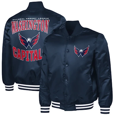 Men's G-III Sports by Carl Banks Navy Washington Capitals Adaptive Bold Logo Satin Full-Snap Varsity Jacket