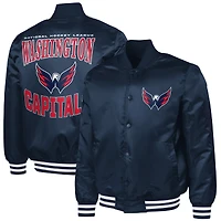 Men's G-III Sports by Carl Banks Navy Washington Capitals Adaptive Bold Logo Satin Full-Snap Varsity Jacket