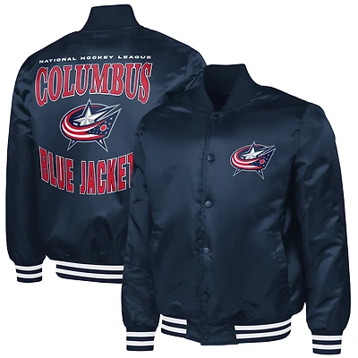 Men's G-III Sports by Carl Banks Navy Columbus Blue Jackets Adaptive Bold Logo Satin Full-Snap Varsity Jacket