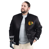 Men's G-III Sports by Carl Banks Black Chicago Blackhawks Adaptive Bold Logo Satin Full-Snap Varsity Jacket
