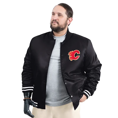 Men's G-III Sports by Carl Banks Black Calgary Flames Adaptive Bold Logo Satin Full-Snap Varsity Jacket