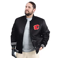 Men's G-III Sports by Carl Banks Black Calgary Flames Adaptive Bold Logo Satin Full-Snap Varsity Jacket