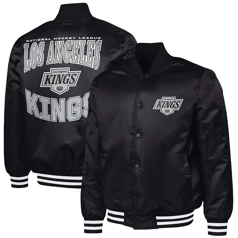 Men's G-III Sports by Carl Banks Black Los Angeles Kings Adaptive Bold Logo Satin Full-Snap Varsity Jacket