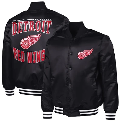 Men's G-III Sports by Carl Banks Black Detroit Red Wings Adaptive Bold Logo Satin Full-Snap Varsity Jacket