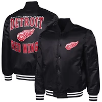 Men's G-III Sports by Carl Banks Black Detroit Red Wings Adaptive Bold Logo Satin Full-Snap Varsity Jacket