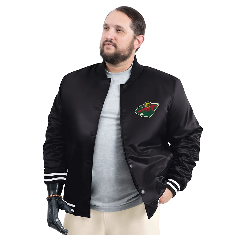 Men's G-III Sports by Carl Banks Black Minnesota Wild Adaptive Bold Logo Satin Full-Snap Varsity Jacket