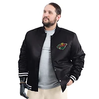 Men's G-III Sports by Carl Banks Black Minnesota Wild Adaptive Bold Logo Satin Full-Snap Varsity Jacket