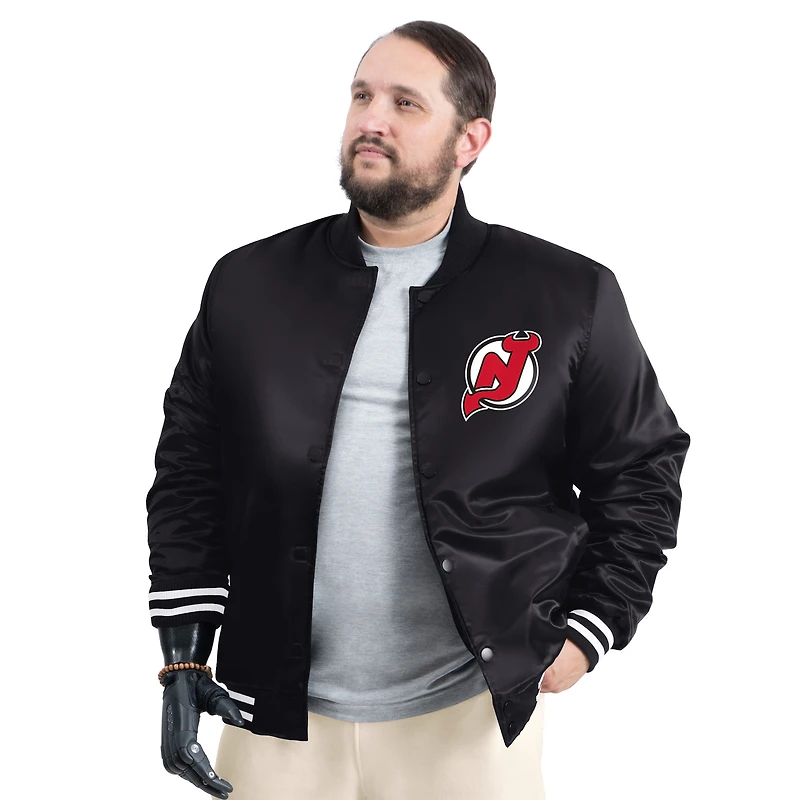 Men's G-III Sports by Carl Banks Black New Jersey Devils Adaptive Bold Logo Satin Full-Snap Varsity Jacket