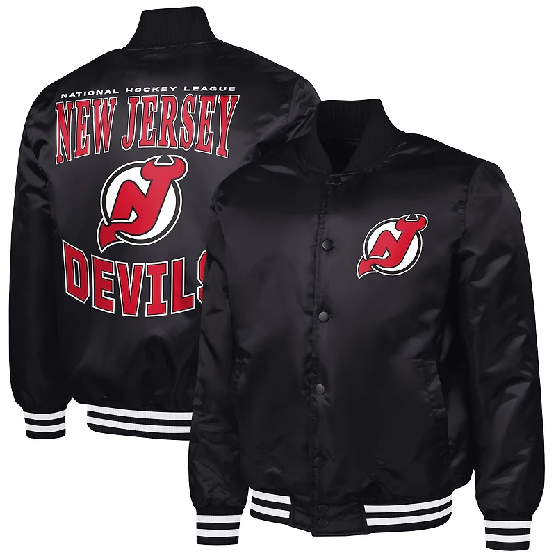 Men's G-III Sports by Carl Banks Black New Jersey Devils Adaptive Bold Logo Satin Full-Snap Varsity Jacket