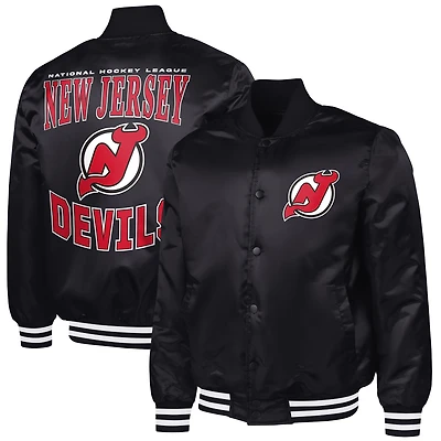 Men's G-III Sports by Carl Banks Black New Jersey Devils Adaptive Bold Logo Satin Full-Snap Varsity Jacket