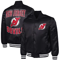 Men's G-III Sports by Carl Banks Black New Jersey Devils Adaptive Bold Logo Satin Full-Snap Varsity Jacket