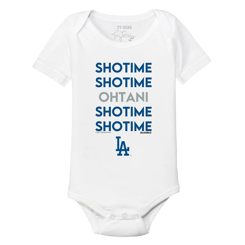 Infant Tiny Turnip Shohei Ohtani White Los Angeles Dodgers Stacked Graphic Bodysuit