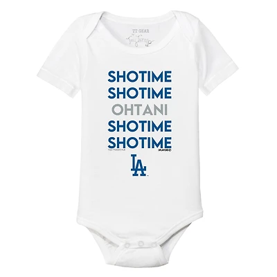Infant Tiny Turnip Shohei Ohtani White Los Angeles Dodgers Stacked Graphic Bodysuit