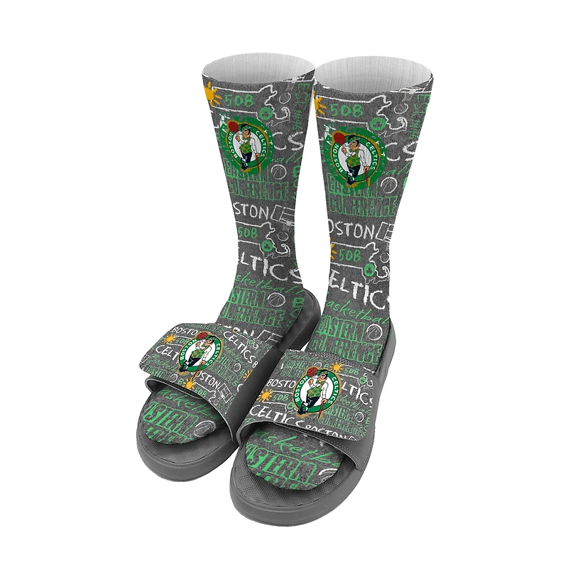 Youth ISlide Boston Celtics Chalk Socks & Slide Sandals Bundle