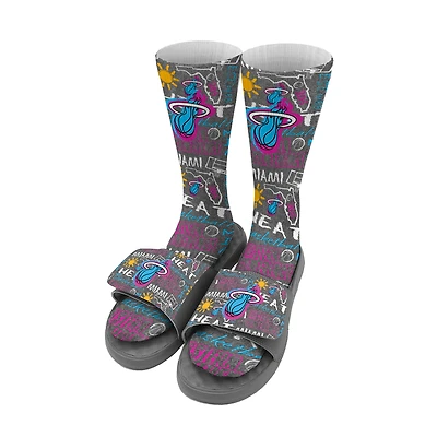 Youth ISlide Miami Heat Chalk Socks & Slide Sandals Bundle