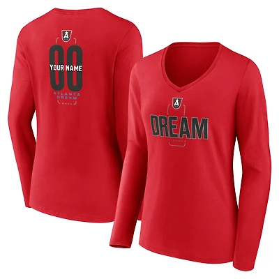 Women's Red Atlanta Dream Center Court Name & Number Custom Long Sleeve V-Neck T-Shirt
