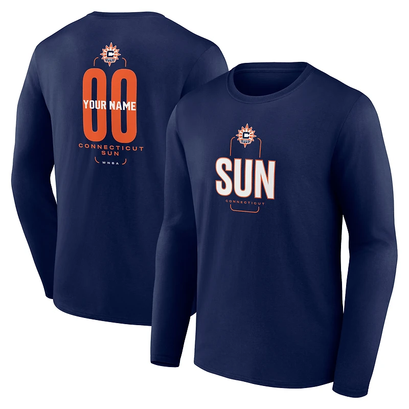 Men's Navy Connecticut Sun Center Court Name & Number Custom Long Sleeve T-Shirt