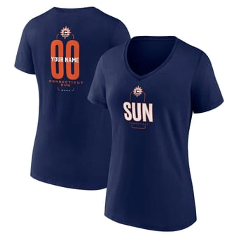 Women's Navy Connecticut Sun Center Court Name & Number Custom V-Neck T-Shirt