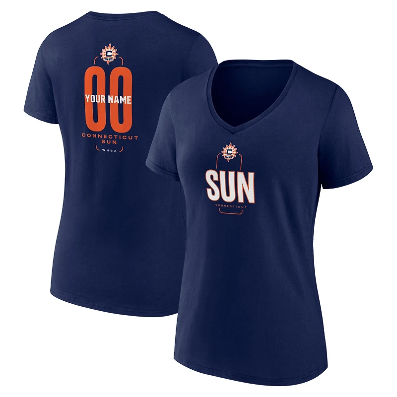 Women's Navy Connecticut Sun Center Court Name & Number Custom V-Neck T-Shirt