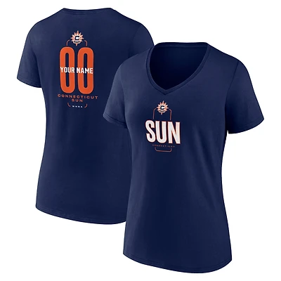 Women's Navy Connecticut Sun Center Court Name & Number Custom V-Neck T-Shirt
