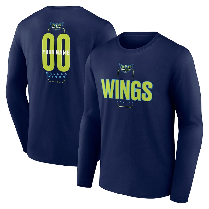 Men's Navy Dallas Wings Center Court Name & Number Custom Long Sleeve T-Shirt