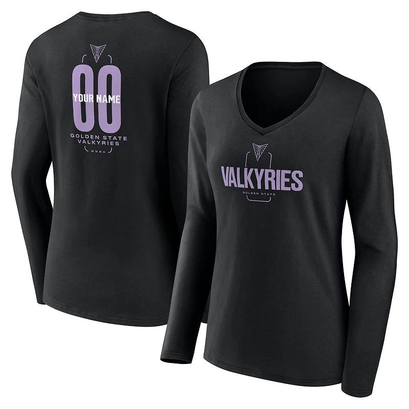 Women's Eclipse Black Golden State Valkyries Center Court Name & Number Custom Long Sleeve V-Neck T-Shirt