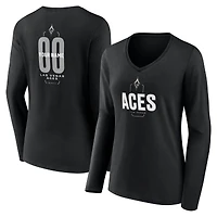 Women's Black Las Vegas Aces Center Court Name & Number Custom Long Sleeve V-Neck T-Shirt