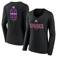 Women's Black Los Angeles Sparks Center Court Name & Number Custom Long Sleeve V-Neck T-Shirt
