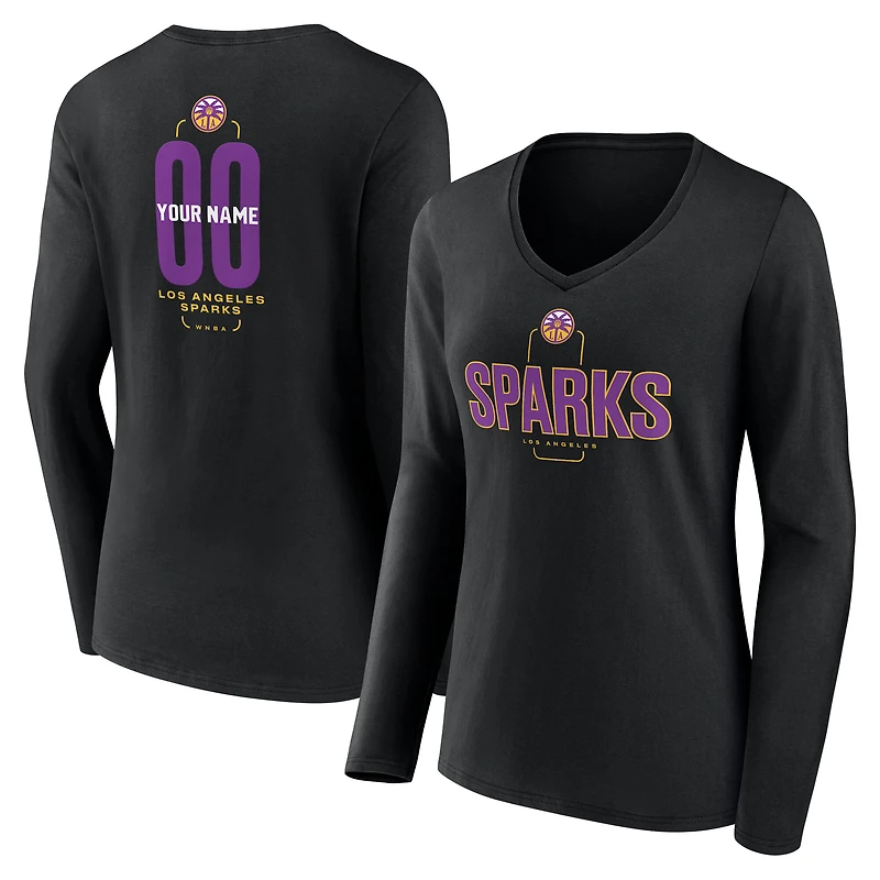 Women's Black Los Angeles Sparks Center Court Name & Number Custom Long Sleeve V-Neck T-Shirt