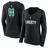 Women's Black New York Liberty Center Court Name & Number Custom Long Sleeve V-Neck T-Shirt