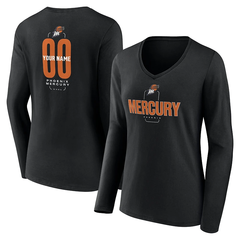 Women's Black Phoenix Mercury Center Court Name & Number Custom Long Sleeve V-Neck T-Shirt