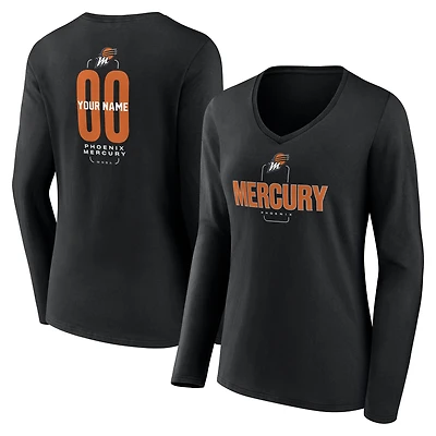 Women's Black Phoenix Mercury Center Court Name & Number Custom Long Sleeve V-Neck T-Shirt