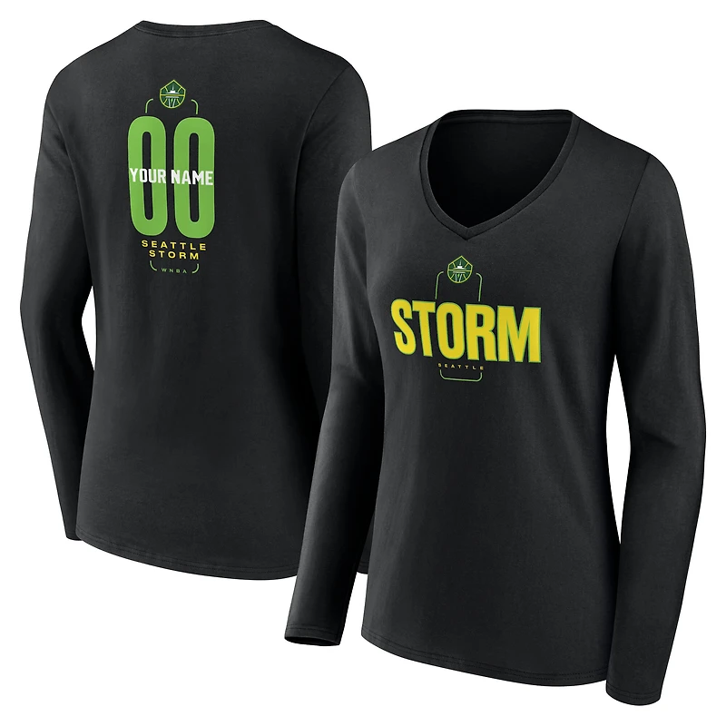 Women's Black Seattle Storm Center Court Name & Number Custom Long Sleeve V-Neck T-Shirt
