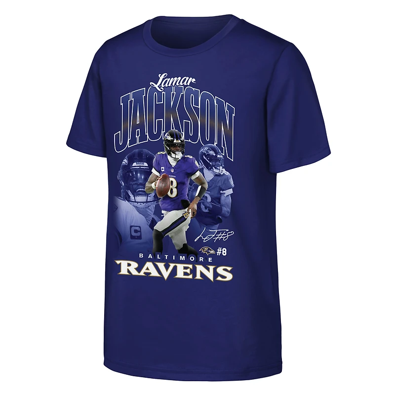 Youth Outerstuff Lamar Jackson Purple Baltimore Ravens Triple Pic T-Shirt