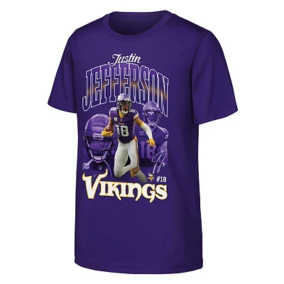 Youth Outerstuff Justin Jefferson Purple Minnesota Vikings Triple Pic T-Shirt