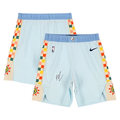 Stephon Castle San Antonio Spurs Autographed Game-Used Blue City Shorts from the 2024-25 NBA Season - Size 38