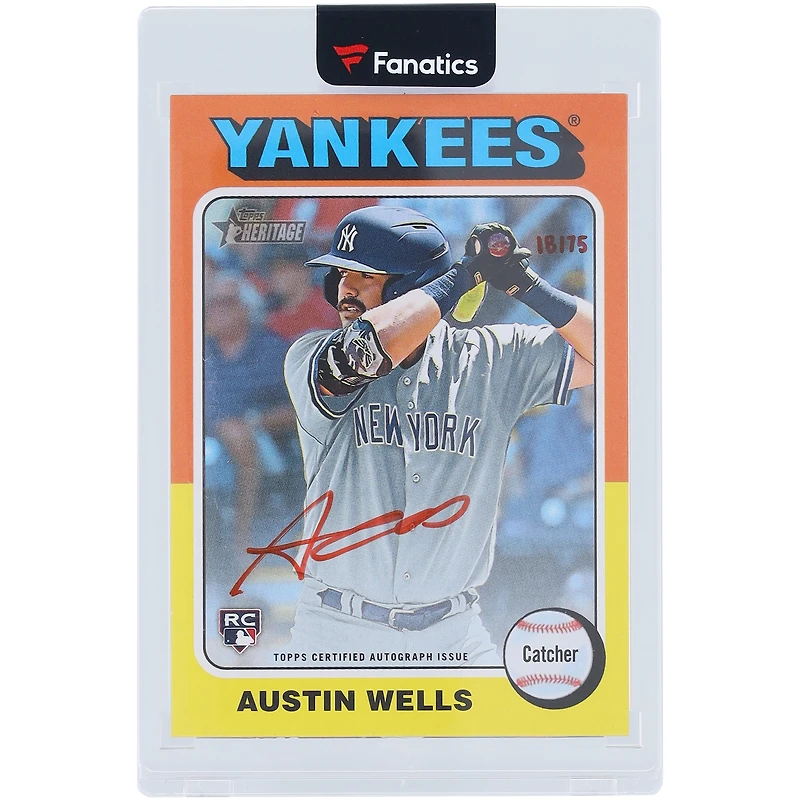 Austin Wells New York Yankees Autographed 2024 Topps Heritage Real One Red Ink #BOA-AW #18/75 Rookie Card
